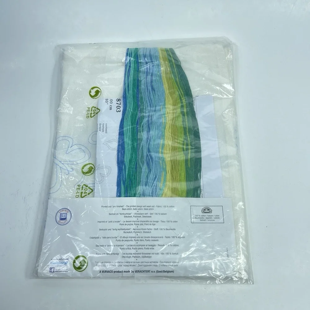 Vervaco Butterflies In Green tones Cross Stitch Kit Tablecloth 32x32 Belgium New